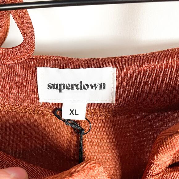 Superdown Irene Strappy Pant Set Brown Slinky Jersey 2pc Ruched Sheen Sz XL - Picture 10 of 13